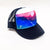 Trucker Hat with a color gradient and galactic mountain range graphic.  Mesh back with snaps for size adjustment.